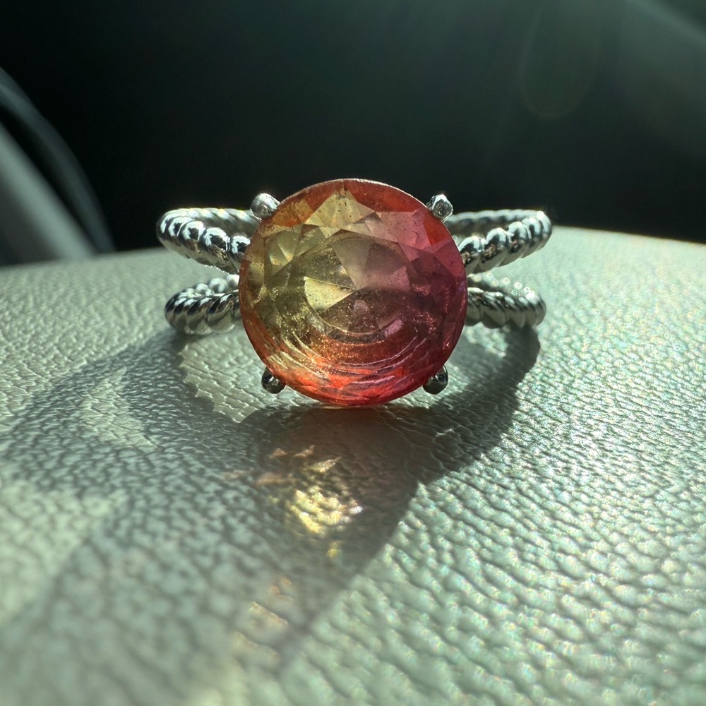 Red and Orange Gemstone Ring with Pavé Setting